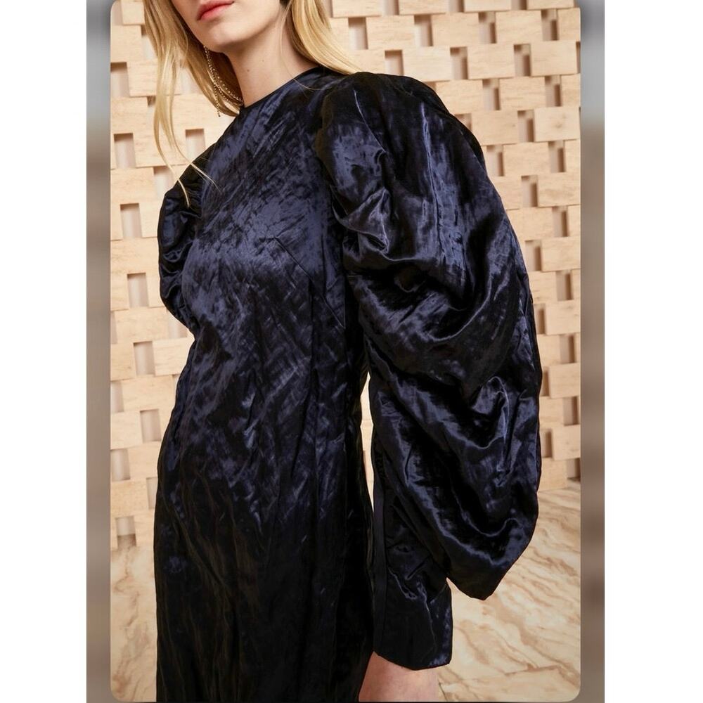 Ulla Johnson Antonia Puff-Sleeve Crushed Satin Midi Dress Sapphire Size 0 - Picture 2 of 10